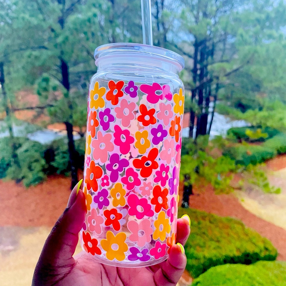 🌸 Floral Acrylic Tumbler with Straw 🌸